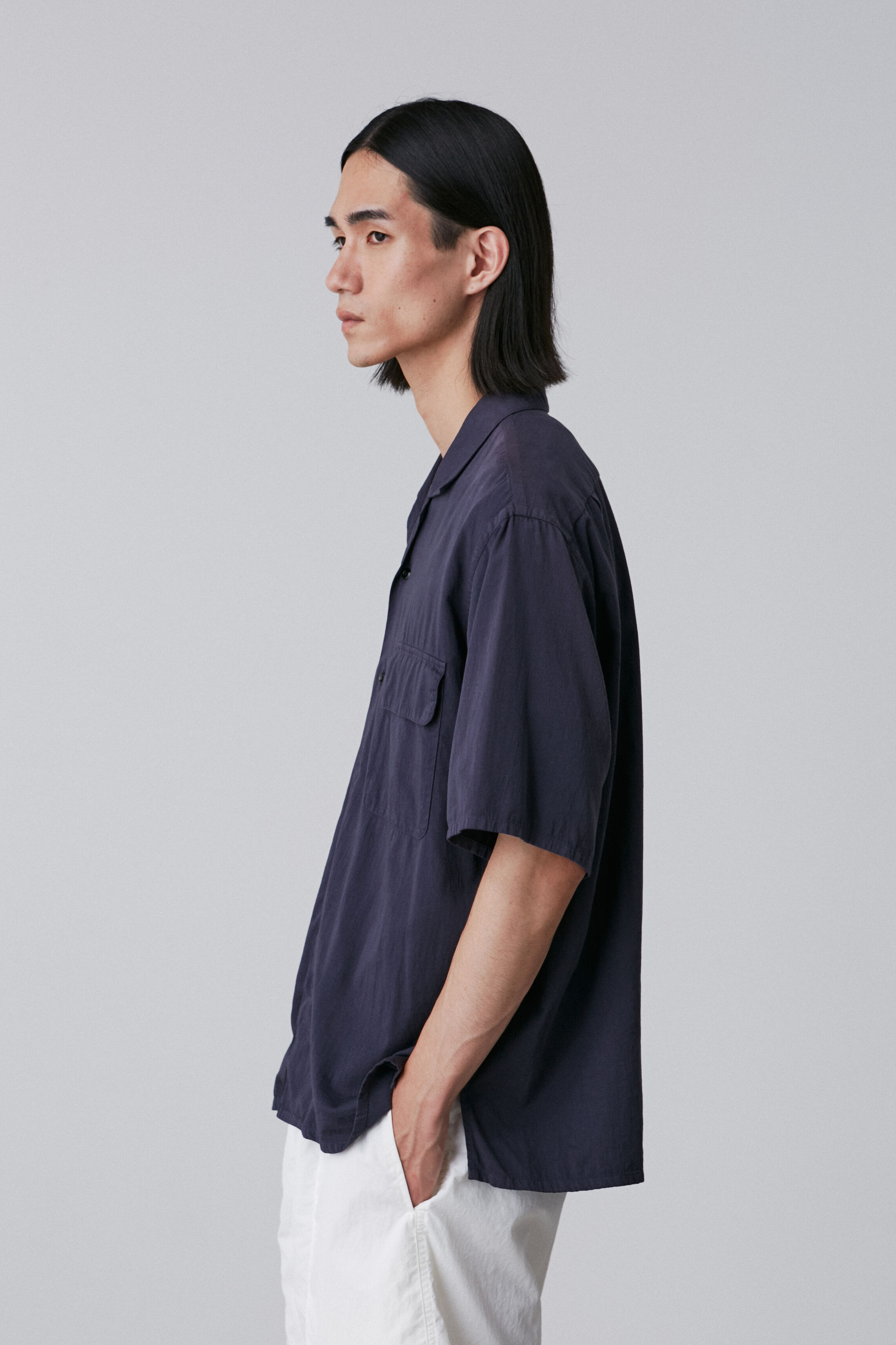YLEVE 「Ｙ / ORGANIC COTTON WASHER SATIN OPEN COLLAR SHIRT」|シャツ・ブラウス|