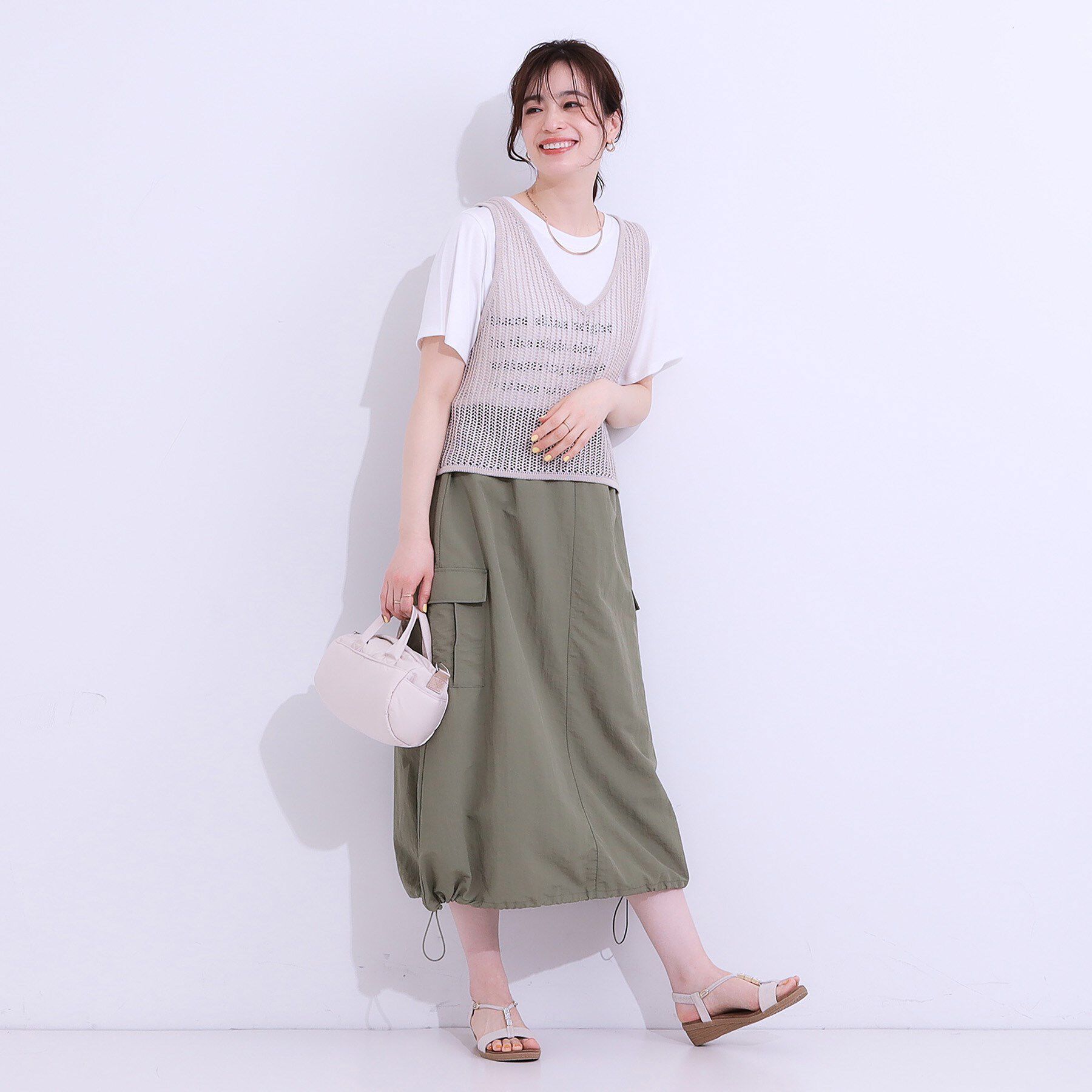 SHOO･LA･RUE「【2WAY/S-LL】バルーンシルエットにもなる ナイロンカーゴスカート」|スカート|