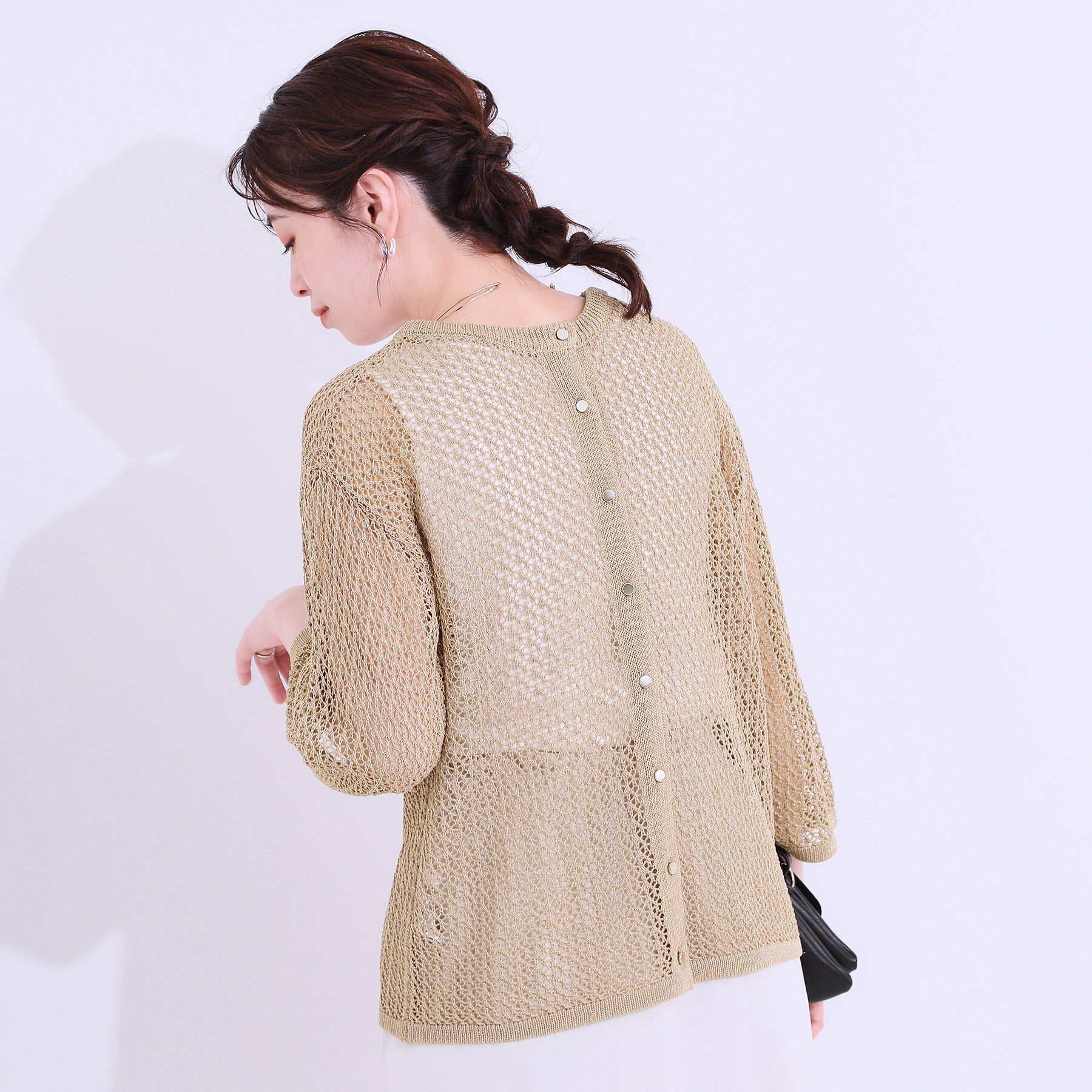 SHOO･LA･RUE「【S-LL/2WAY】ラメが華やか 透かしニットカーディガン」|カーディガン|