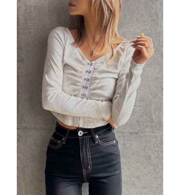 GYDA「【TINY】HOOK ME UPギャザーショートトップス」|Tシャツ・カットソー|