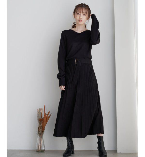 IKKA LOUNGE「フィット＆フレアニットプリーツワンピース」|その他|
