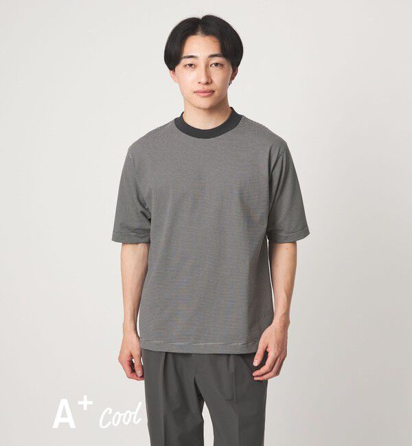 UNITED ARROWS green label relaxing「A+ COOL ミジンボーダー ビズ クルーネック カットソー Tシャツ -接触冷感・吸水速乾-」|Tシャツ・カットソー|DK.GRAY