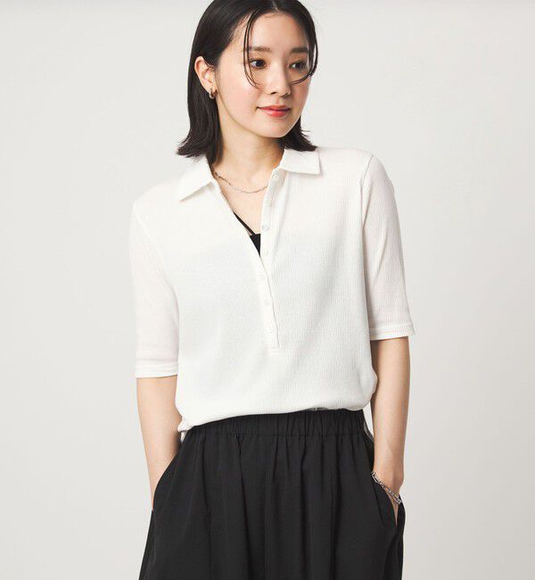 UNITED ARROWS green label relaxing「【WEB限定】＜at ease＞シアーテレコ エリツキ カットソー」|Tシャツ・カットソー|WHITE