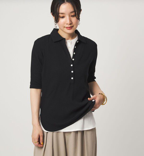 UNITED ARROWS green label relaxing「【WEB限定】＜at ease＞シアーテレコ エリツキ カットソー」|Tシャツ・カットソー|BLACK