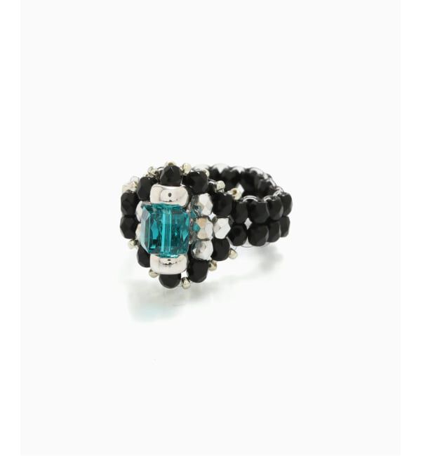 JOURNAL STANDARD「TIE A KNOT / タイ ア ノット EX CRYSTAL BEADS RING with SILVER」|リング|ブラック