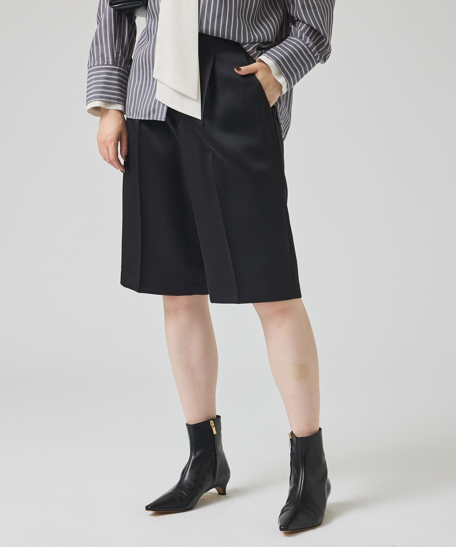 qualite「クリアサテンハーフパンツ」|その他|ブラック