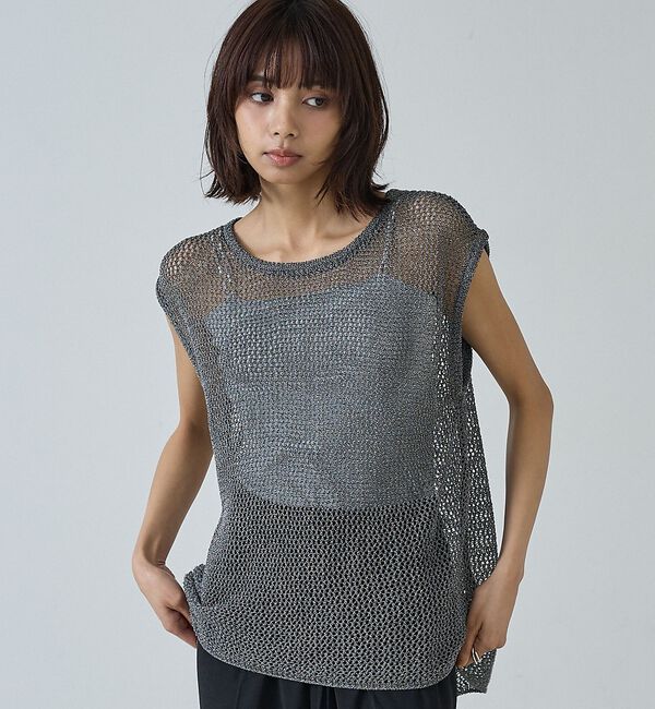 abahouse mavie「【夏のレイヤードに】メッシュニットノースリーブ」|ニット・セーター|グレー