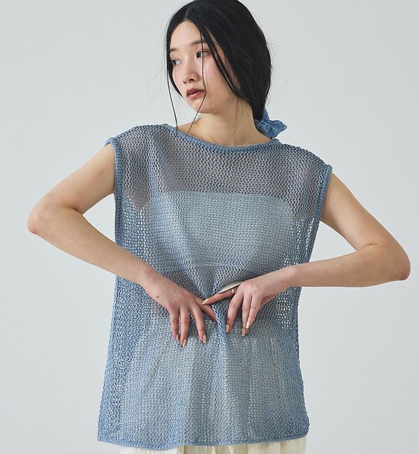 abahouse mavie「【夏のレイヤードに】メッシュニットノースリーブ」|ニット・セーター|サックスブルー