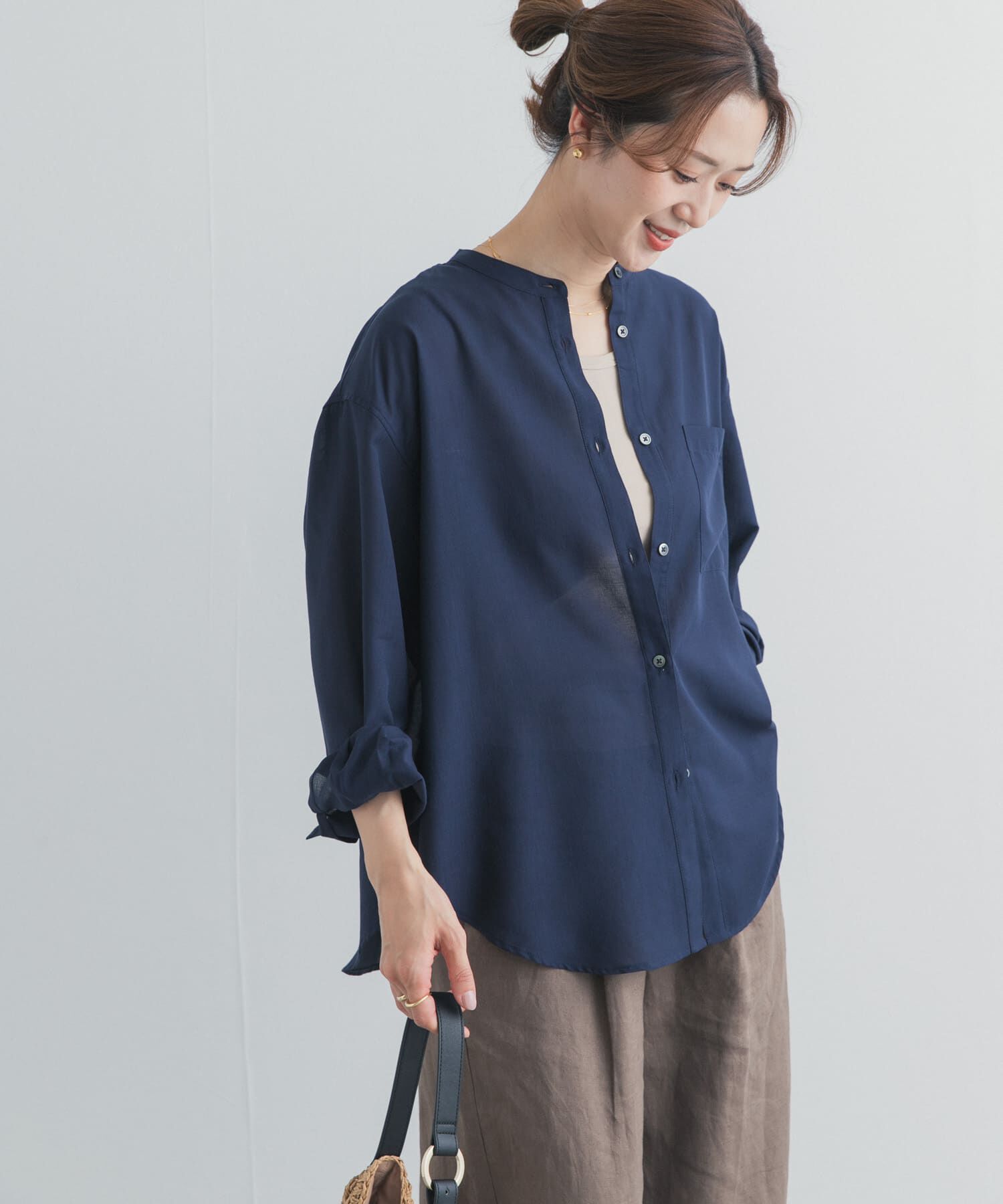 URBAN RESEARCH DOORS「『UR TECH』バンドカラーシャツ」|シャツ・ブラウス|