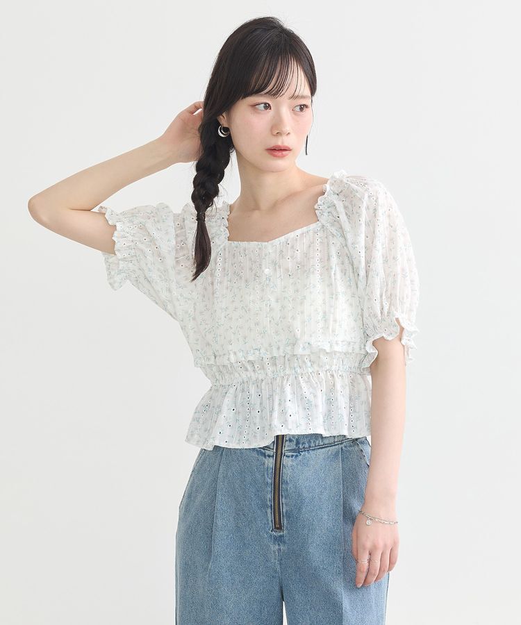 earth music&ecology「フラワー刺繍フリルヘムブラウス」|シャツ・ブラウス|
