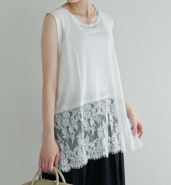  「レースヘムノースリーブカットソー」|タンクトップ|