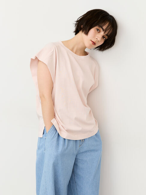 Samansa Mos2「シルケット+ピグメント加工フレンチスリーブTシャツ」|Tシャツ・カットソー|