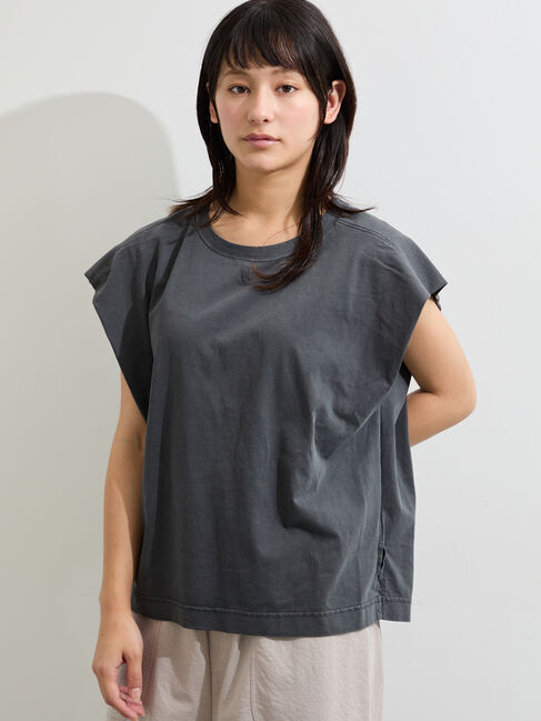 Samansa Mos2「シルケット+ピグメント加工フレンチスリーブTシャツ」|Tシャツ・カットソー|チャコールグレー