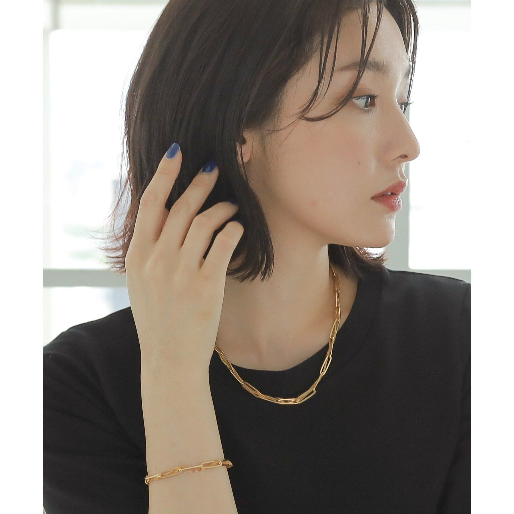 COCOSHNIK ONKITSCH「シルバー ミックスチェーン フラットカーブ スルー ネックレス GP」|ネックレス|