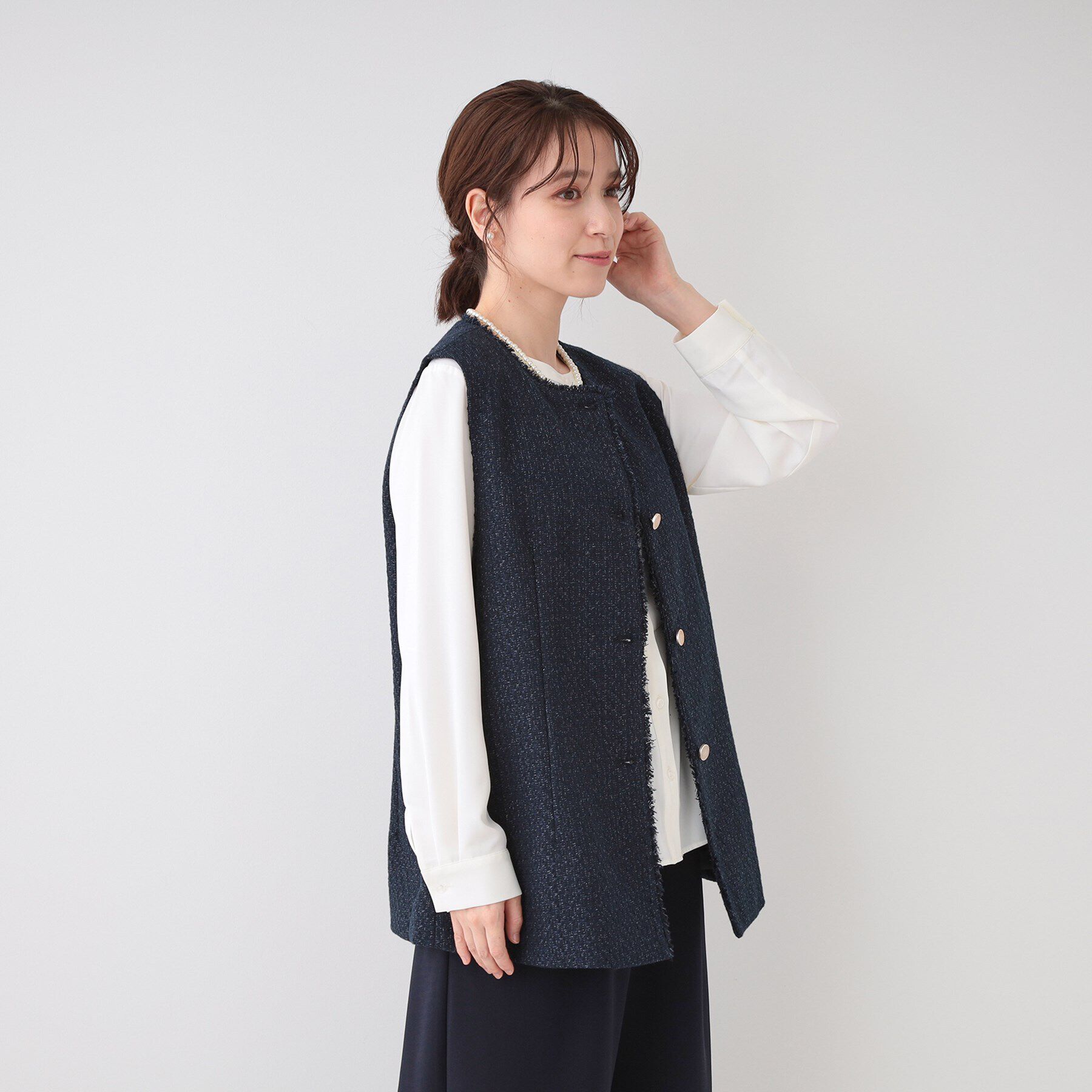 SHOO･LA･RUE「【セレモニーからデイリーまで】フリンジ ツイードジレ」|ベスト・ジレ|