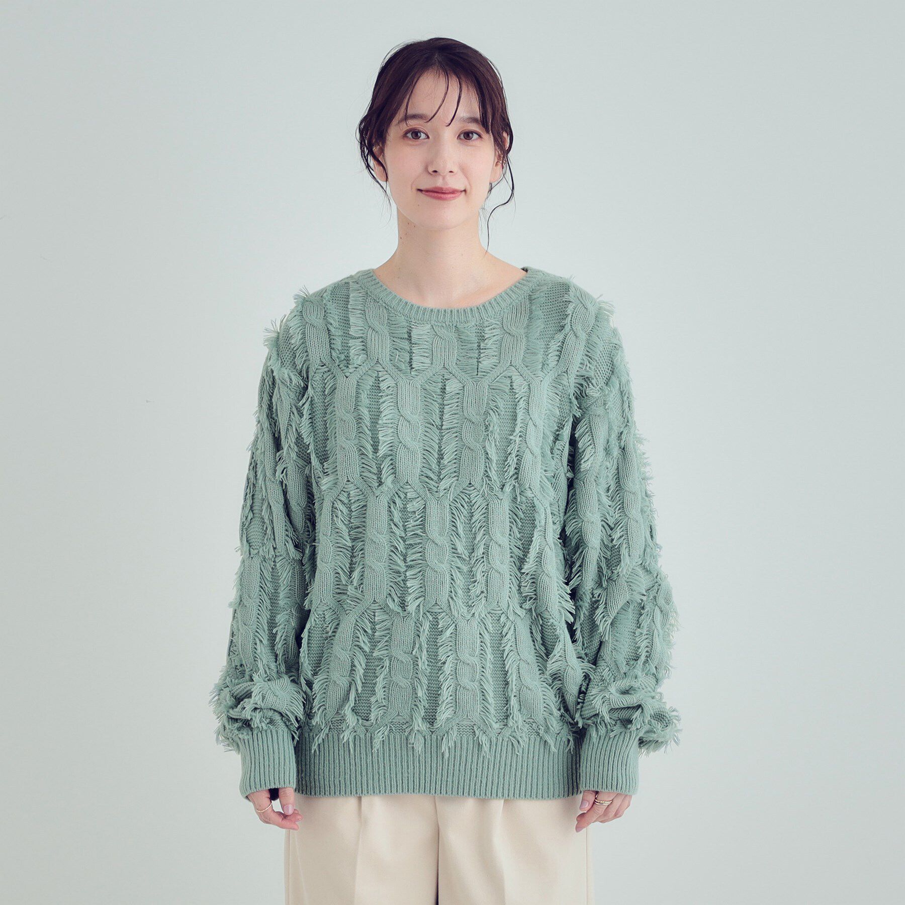 SHOO･LA･RUE「【S-LL】一枚で主役級。フリンジが目を惹くゆるニット」|ニット・セーター|
