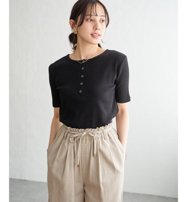 ikka「前後2WAYヘンリーネックプルオーバー」|Tシャツ・カットソー|ブラック