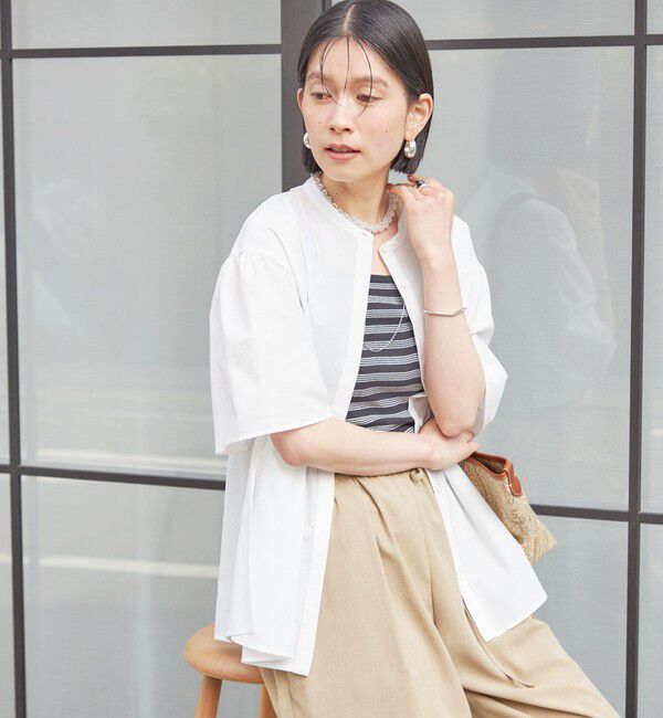 SHIPS for women「〈接触冷感 / 撥水加工〉TEXBRID(R) タフタ ショート スリーブ 羽織 シャツ」|シャツ・ブラウス|オフホワイト