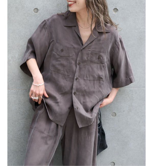 OUTDOOR PRODUCTS Usual Things「≪予約≫追加 キュプラオープンカラーハーフスリーブポケットシャツ セットアップ対応」|シャツ・ブラウス|グレー