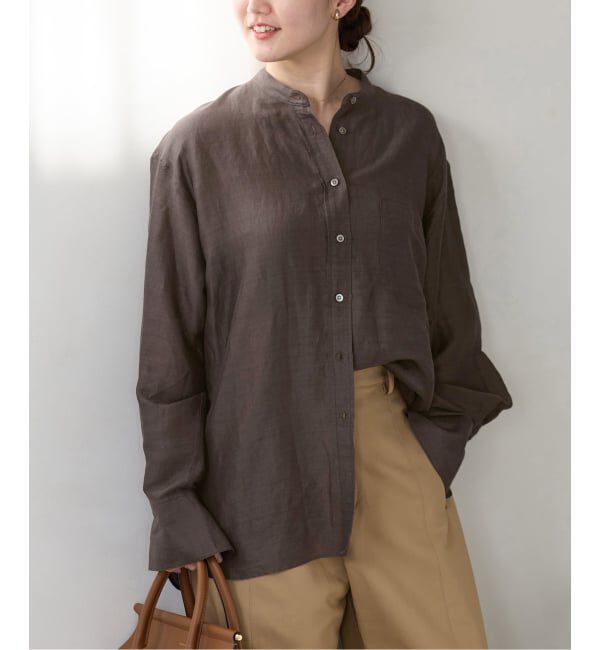 IENA「《一部カラーWEB限定》ラミーリヨセルバンドカラーシャツ」|シャツ・ブラウス|