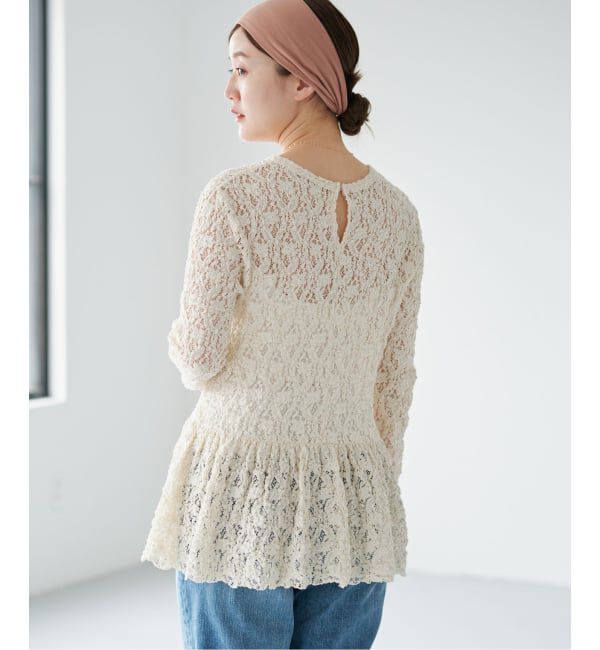 IENA「《WEB限定/追加予約》Flowerストレッチレース ペプラムプルオーバー」|Tシャツ・カットソー|