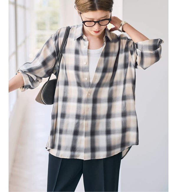 Spick and Span「《予約》PEチェックルーズシャツ」|シャツ・ブラウス|ブラックベース