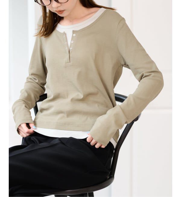 U by SPICK&SPAN「《追加 / 新色 /予約》フェイクレイヤードガーゼフライストップス」|Tシャツ・カットソー|カーキ