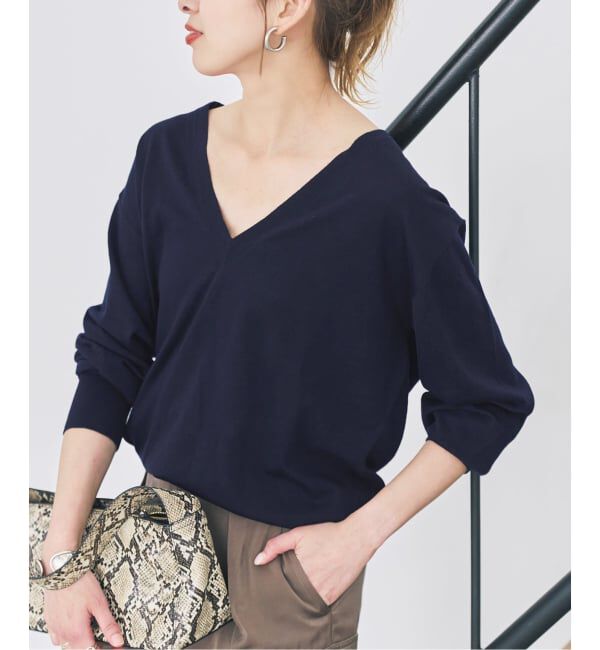 Spick and Span「《手洗い可能 / 予約》18G Vネックニット」|ニット・セーター|ネイビー