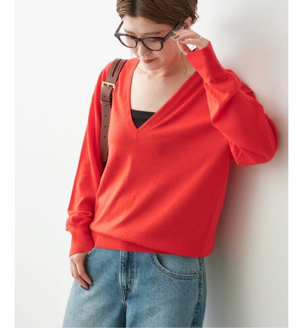 Spick and Span「《手洗い可能 / 予約》18G Vネックニット」|ニット・セーター|レッド