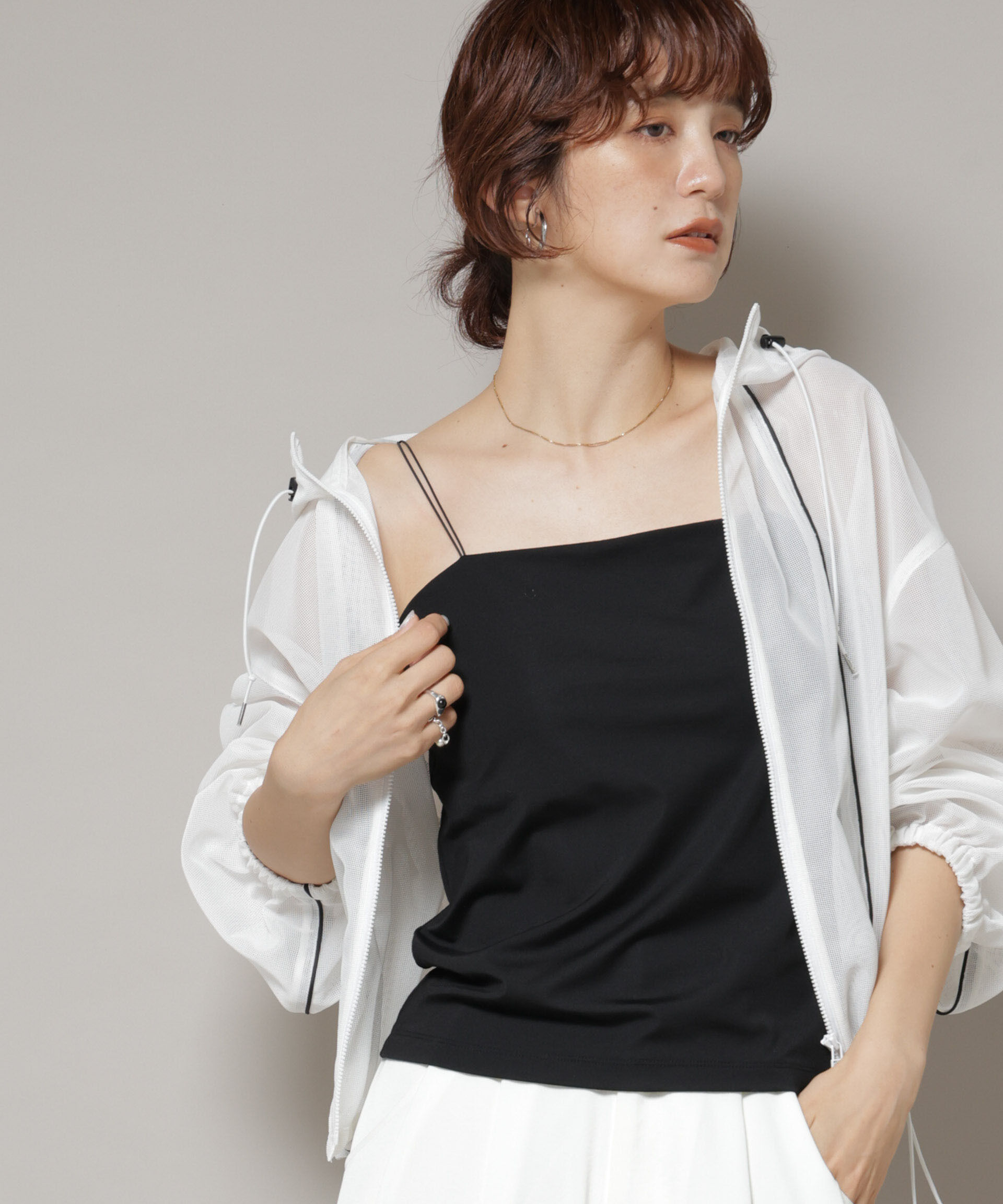 nano･universe「ストレッチポンチカップ付きベアトップキャミソール」|Tシャツ・カットソー|ブラック