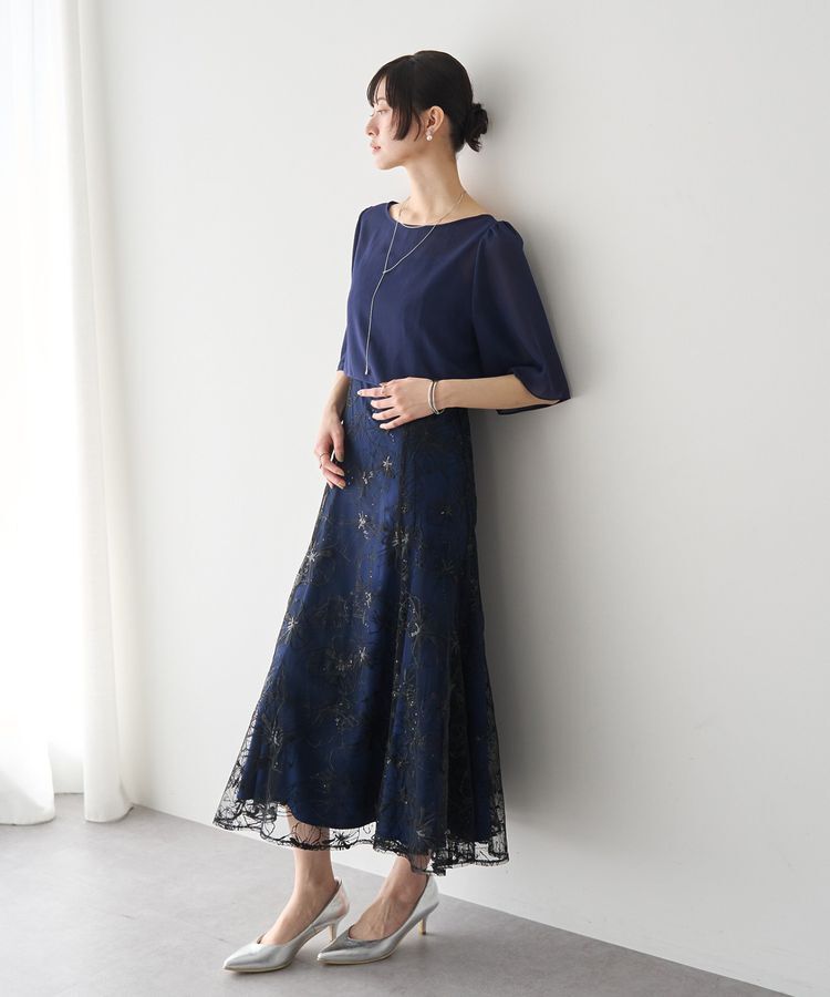 YECCA VECCA「【2点SET】フラワー柄スパンコール刺繍ドレス」|ワンピース|Navy