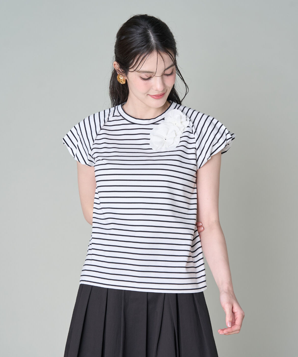 Maglie le cassetto「フラワーバルーンスリーブTシャツ」|Tシャツ・カットソー|