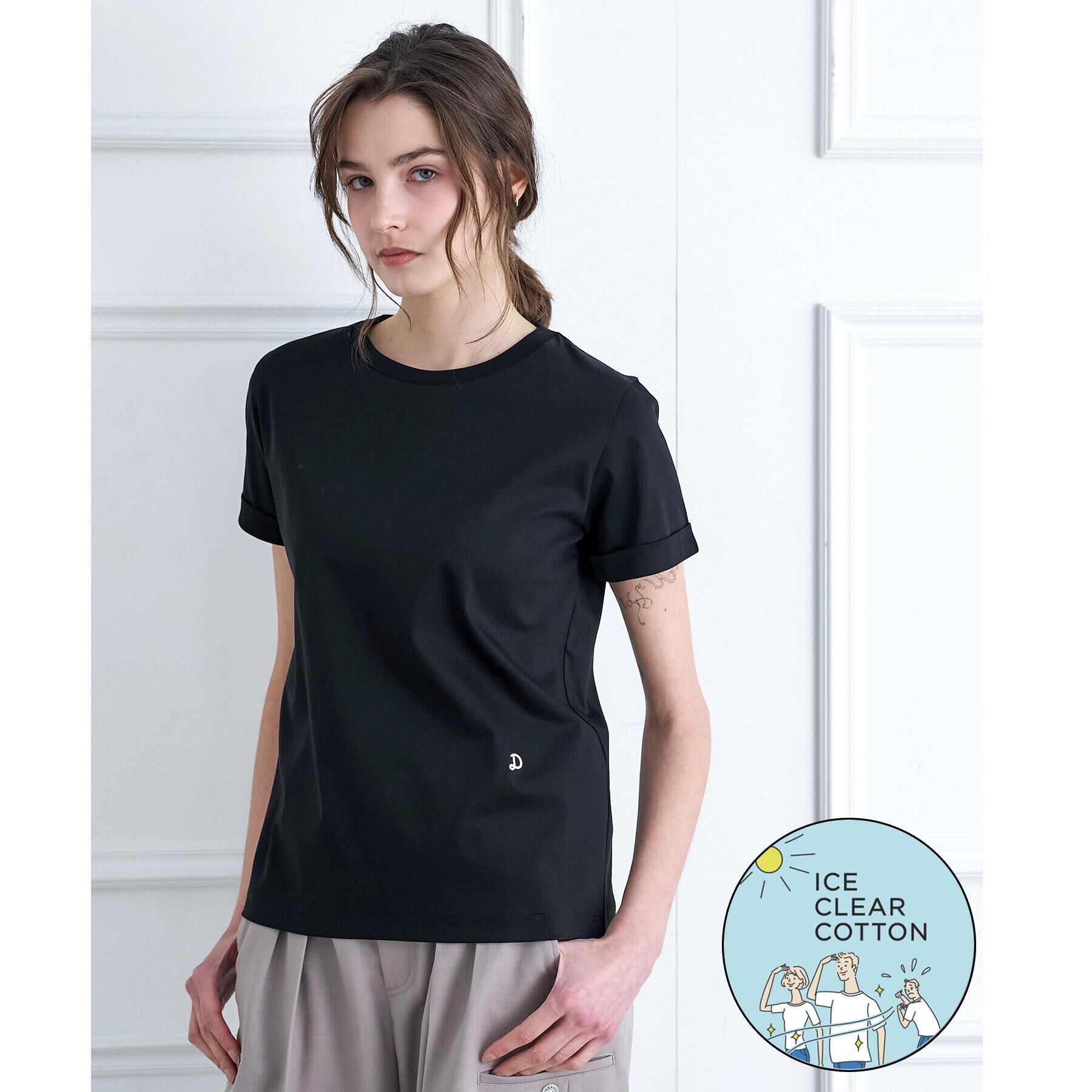 DRESSTERIOR「【接触冷感／抗菌防臭／消臭】アイスクリアコットン ターンナップT」|Tシャツ・カットソー|ブラック(019)
