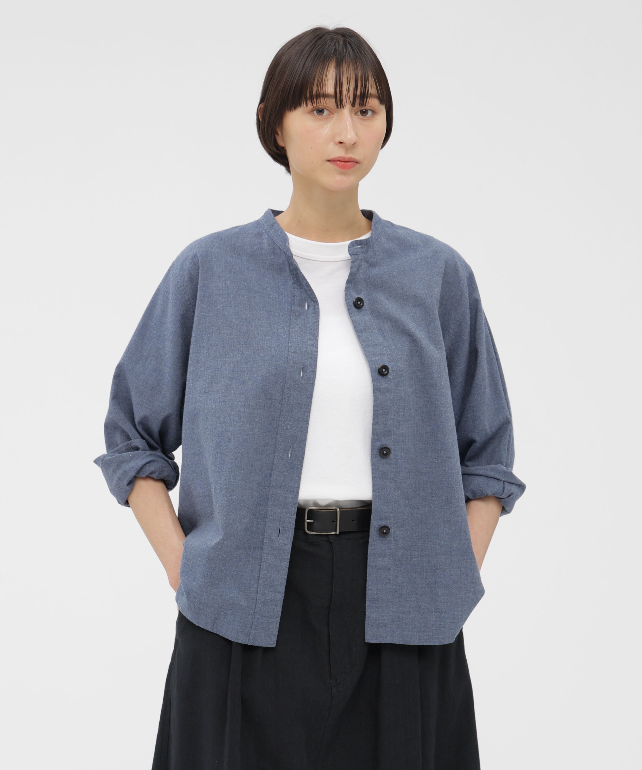 MHL.「TOP DYED COTTON POPLIN SHIRT」|シャツ・ブラウス|BLUE