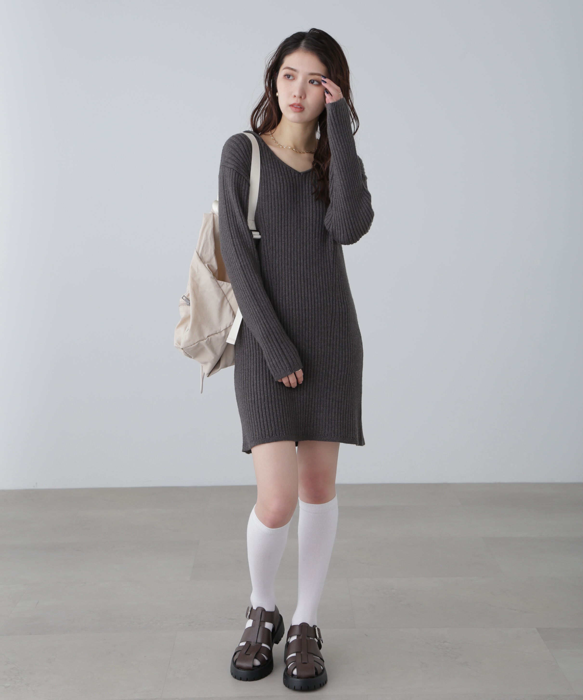  「フード付きニットミニワンピース」|ワンピース|