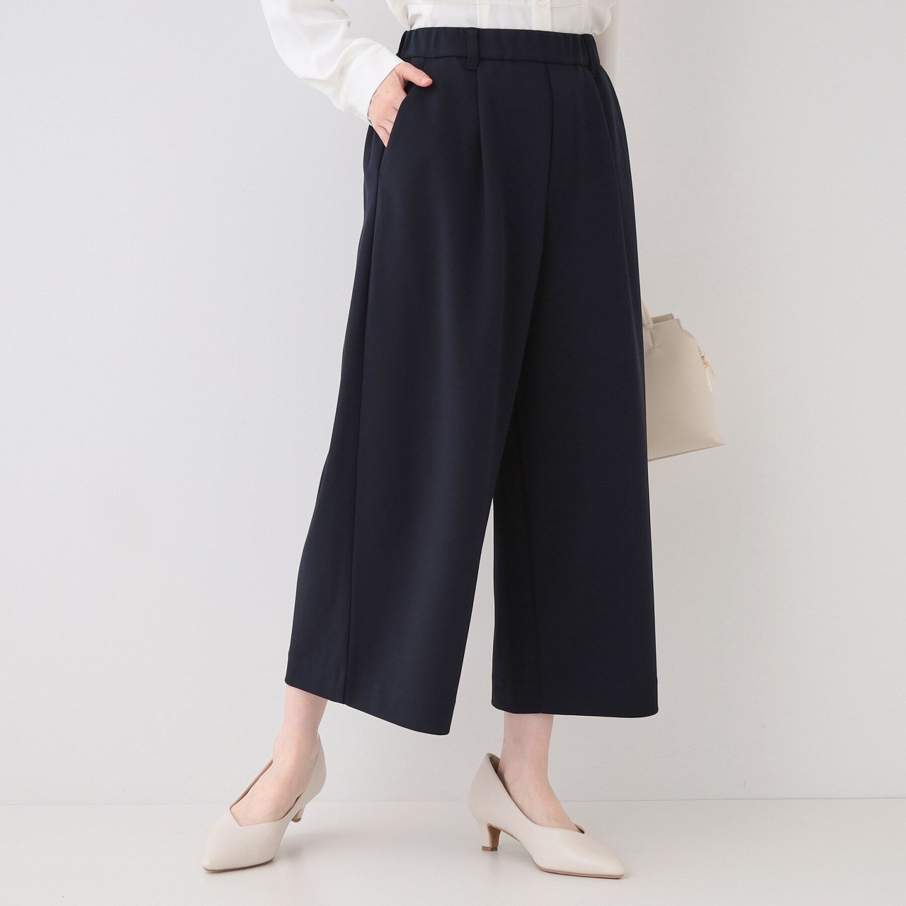 SHOO･LA･RUE「【洗える/S-3L/セットアップ可】セレモニーからデイリーに カットジョーゼット ワイドパンツ」|その他|ネイビー(094)