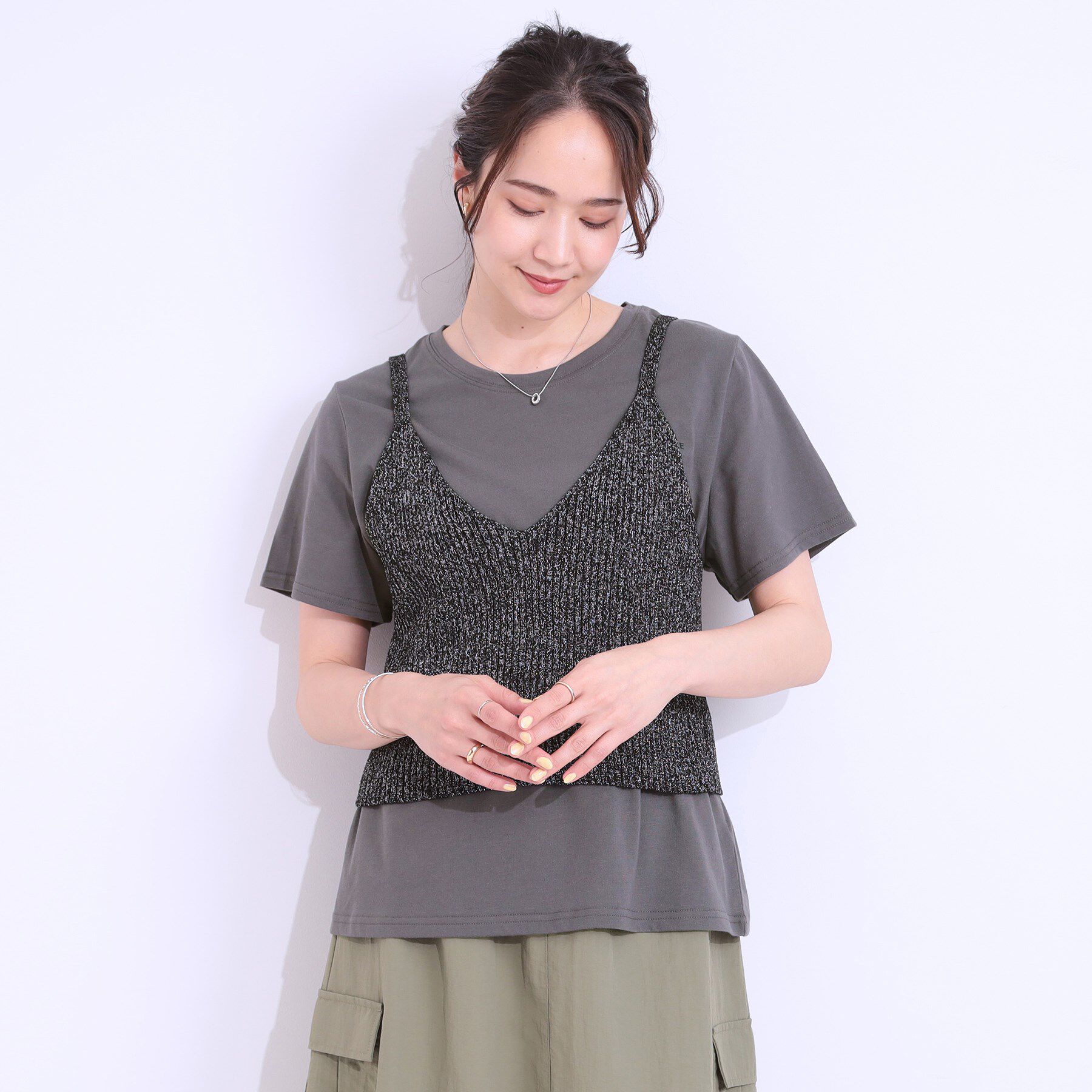 SHOO･LA･RUE「【S-LL/2点セット】ラメニットキャミ＆ロゴTシャツ」|その他|