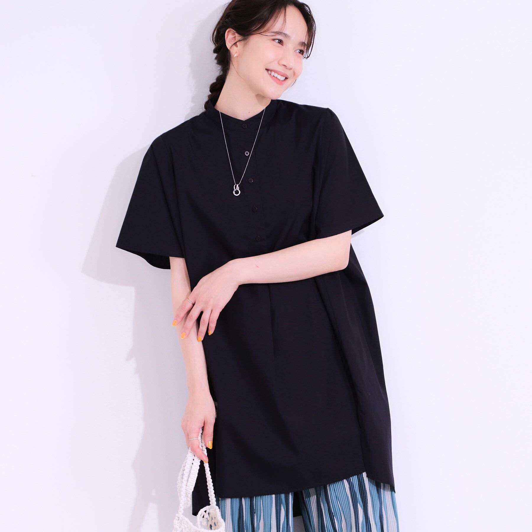SHOO･LA･RUE「【洗える】体型きれい見え チュニックワンピース」|チュニック|ネイビー(094)