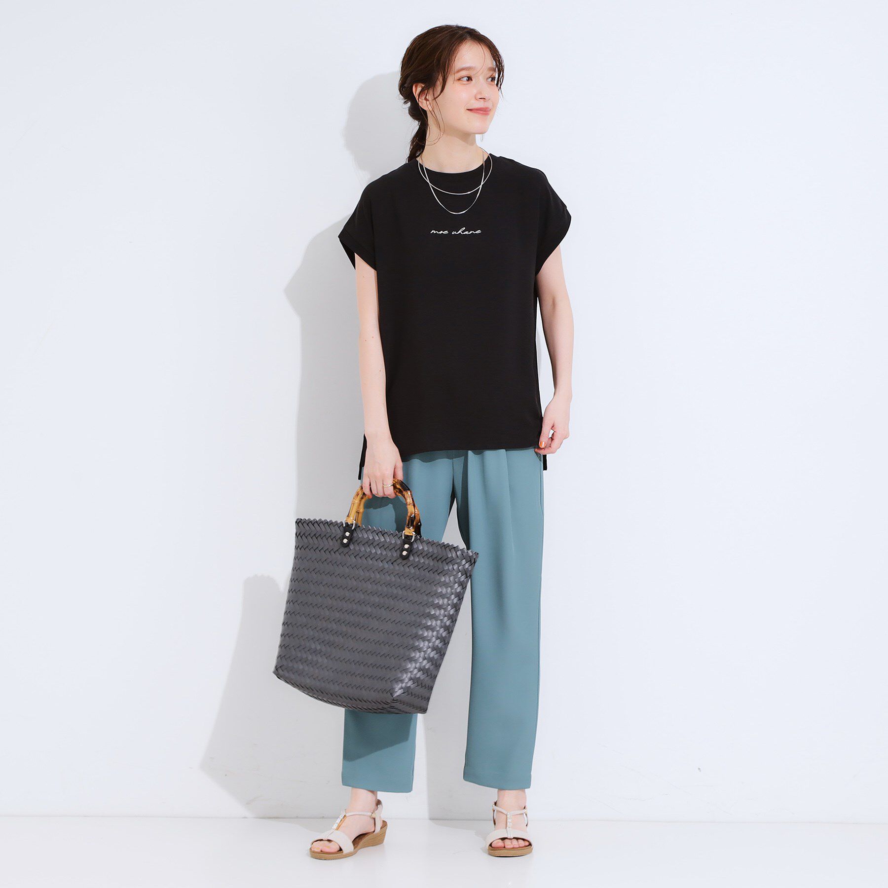 SHOO･LA･RUE「【S-LL/ひんやり/洗濯後しわになりにくい】程よいシアー感 ロゴTシャツブラウス」|シャツ・ブラウス|
