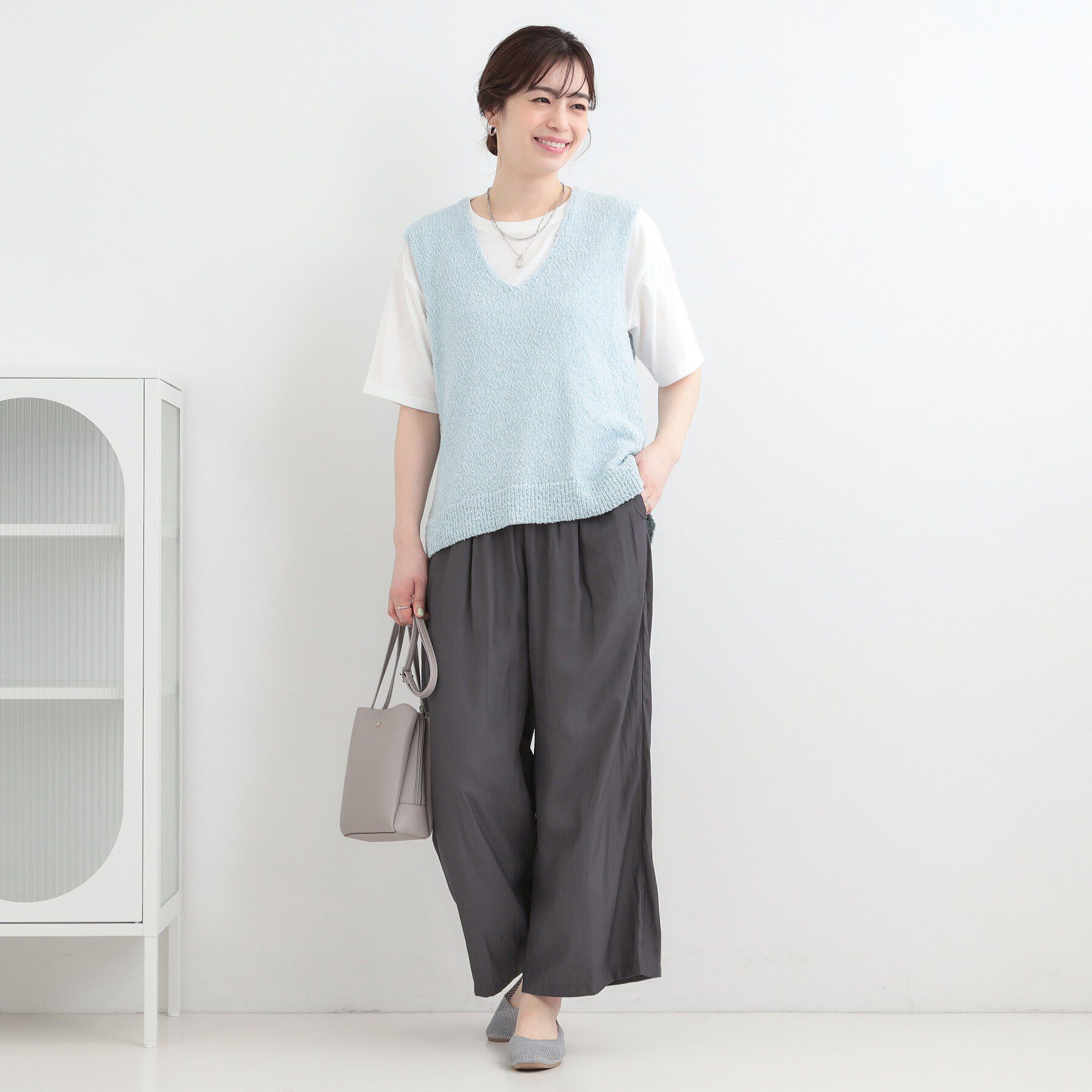 SHOO･LA･RUE「【選べる4柄/洗濯機可/S-LL】脚のラインを拾いにくい サテンイージーワイドパンツ」|その他|