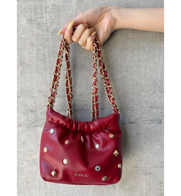 EVRIS「スタッズチェーンミニショルダーBAG」|ショルダー・メッセンジャー|レッド