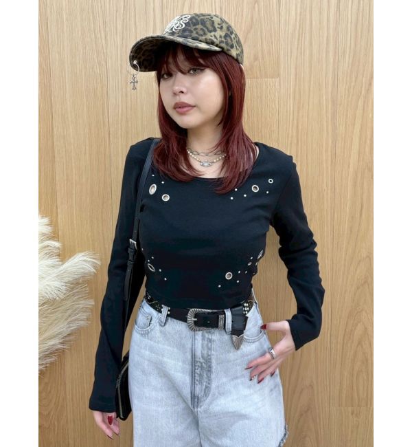 EVRIS「アイレットクロップドロンＴ」|Tシャツ・カットソー|ブラック