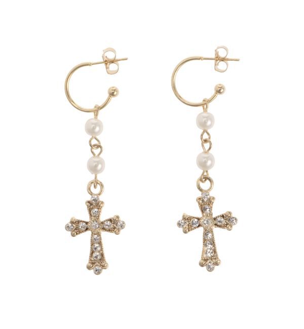 EVRIS「STONE CROSS MOTIF ピアス」|ピアス|ゴールド
