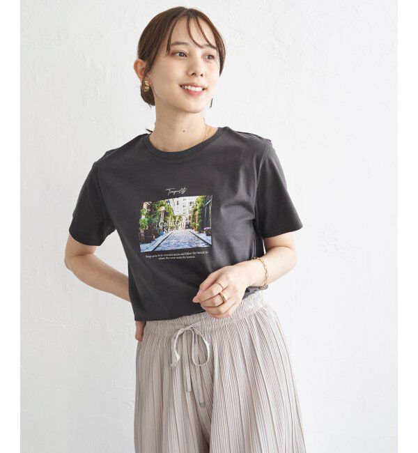 ikka「冷感ロゴフォトプリントTシャツ」|Tシャツ・カットソー|ダークグレー