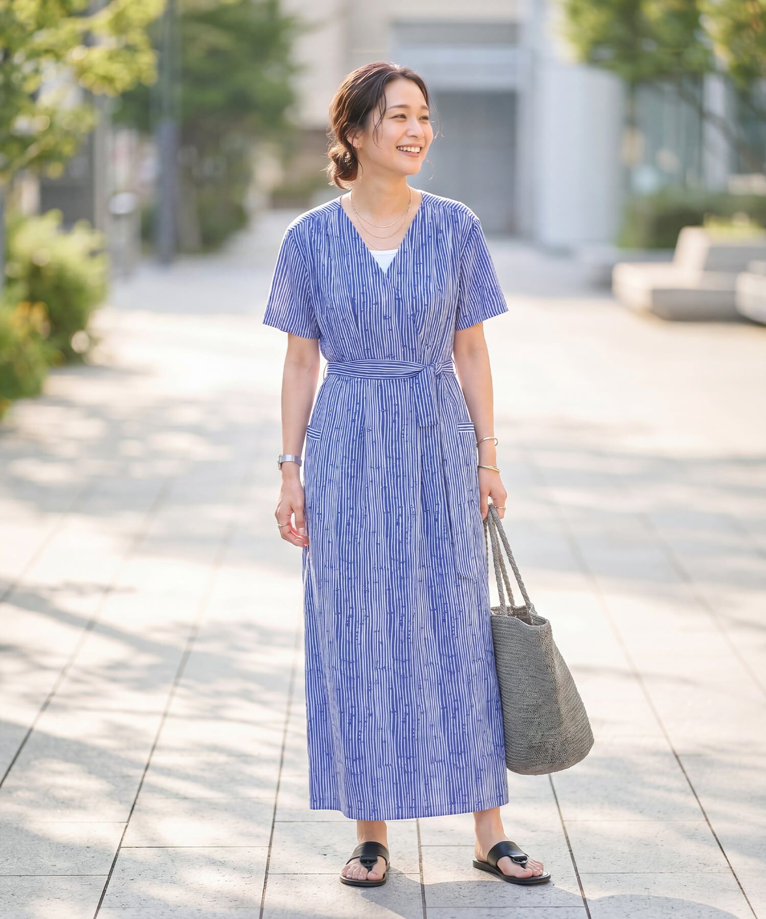 STYLE DELI「デザインストライプ柄カシュクールワンピース」|ワンピース|