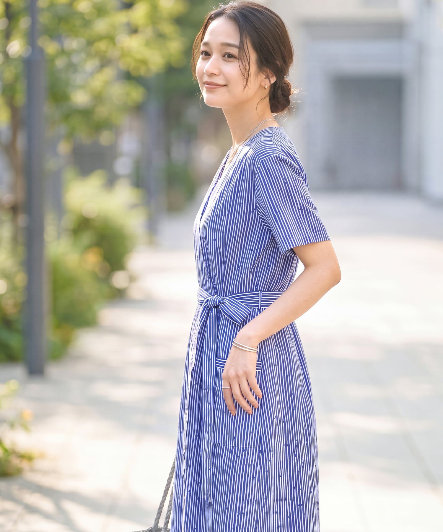 STYLE DELI「デザインストライプ柄カシュクールワンピース」|ワンピース|