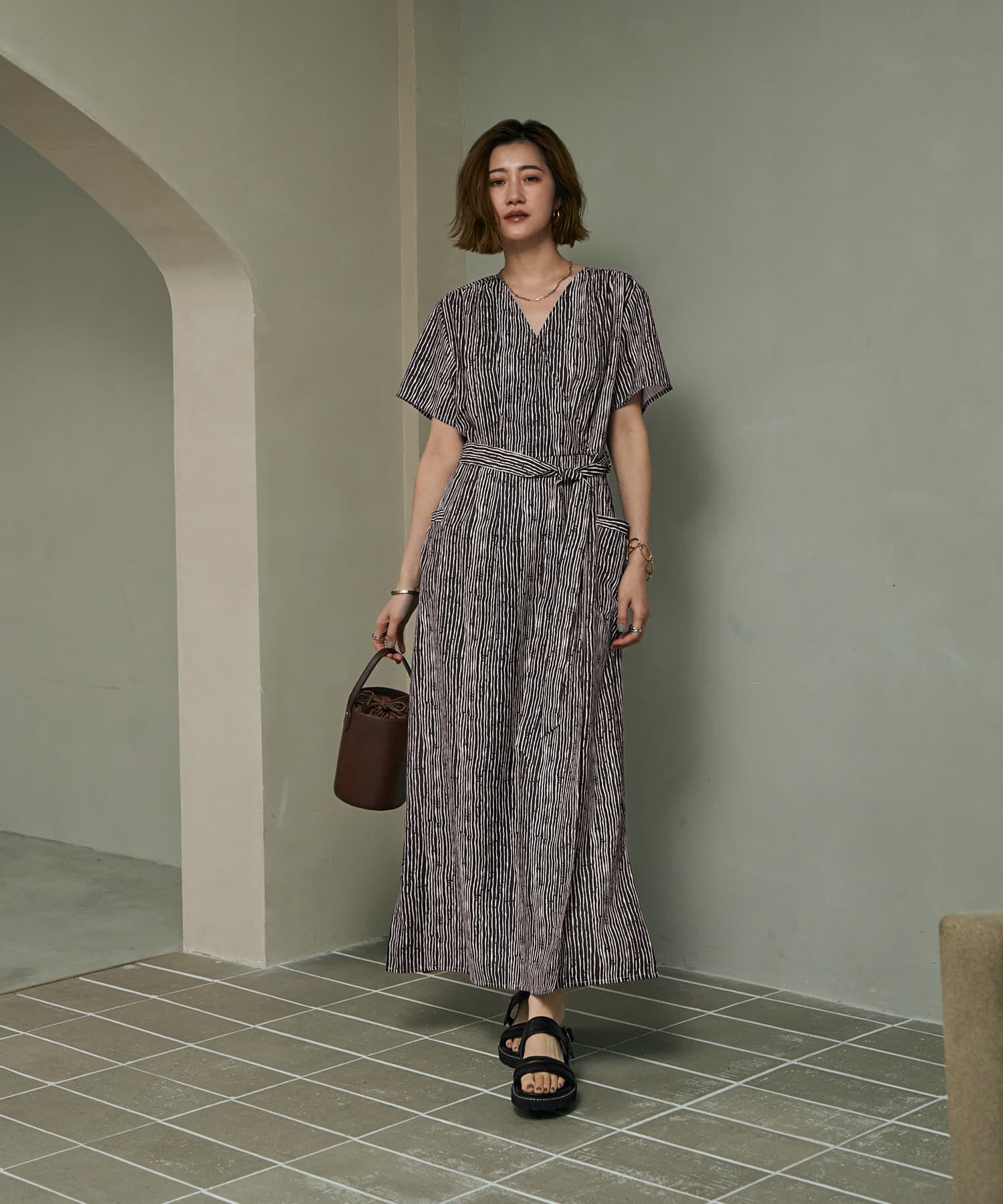 STYLE DELI「デザインストライプ柄カシュクールワンピース」|ワンピース|
