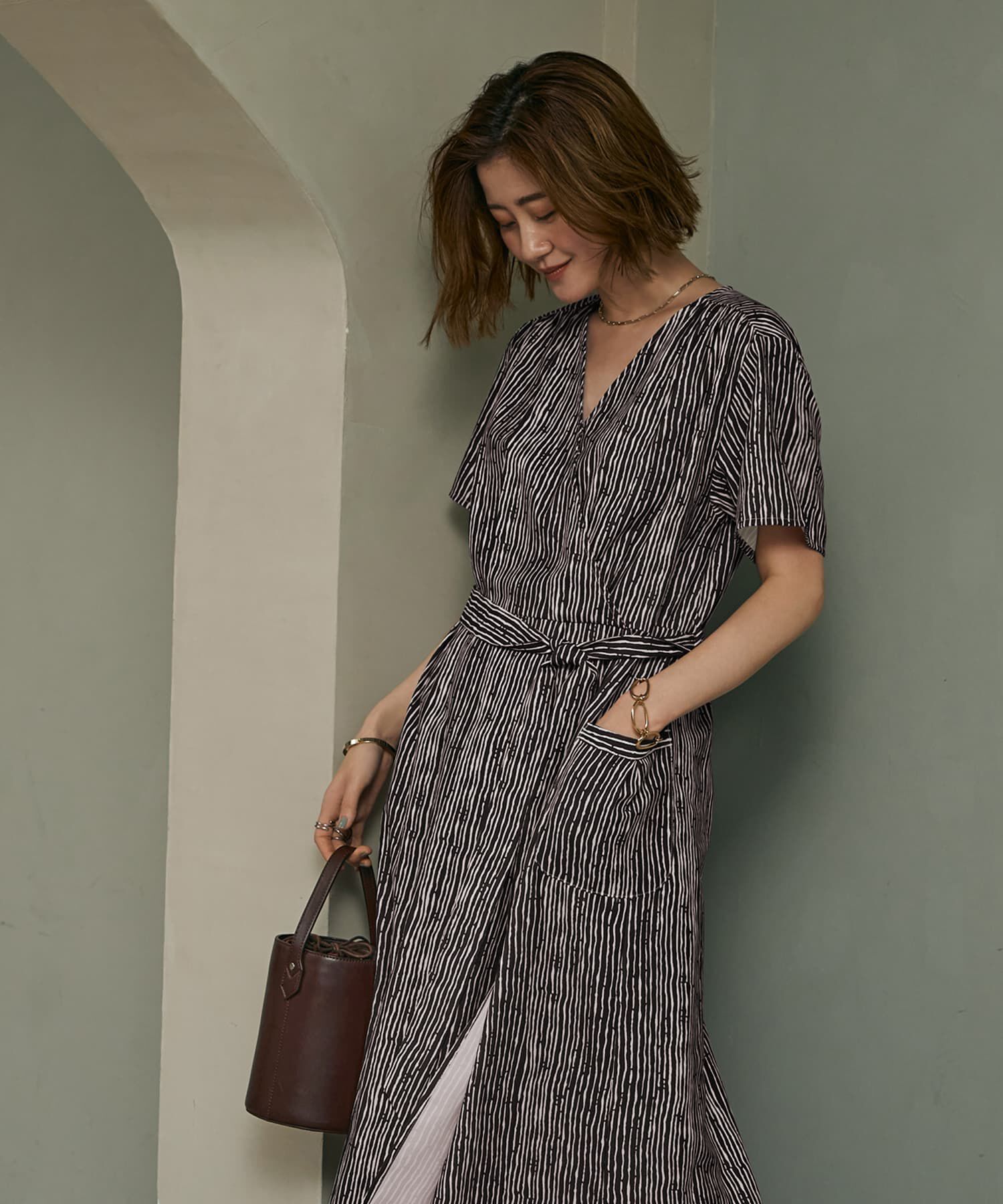 STYLE DELI「デザインストライプ柄カシュクールワンピース」|ワンピース|