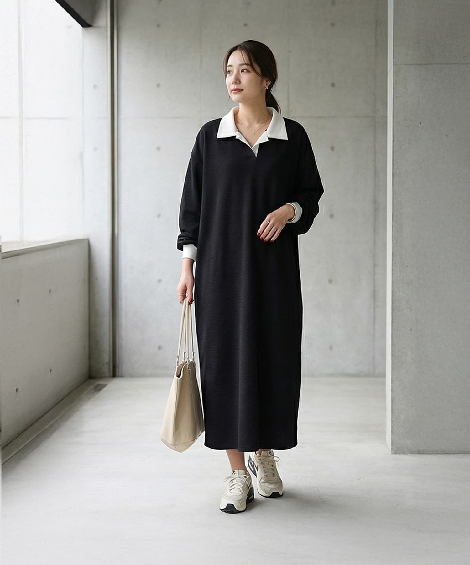 STYLE DELI「襟付きシボ入りカットソーワンピース」|ワンピース|