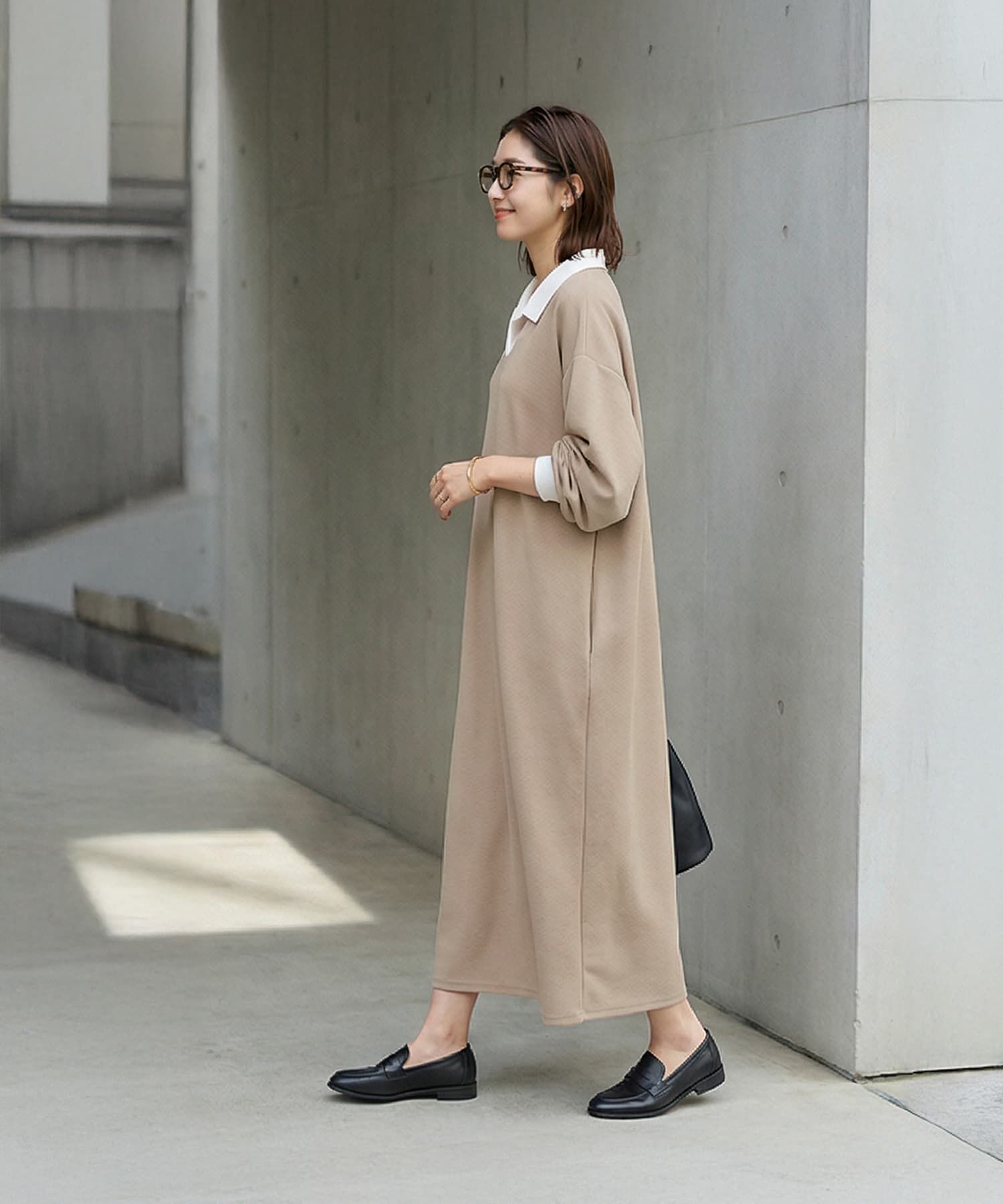 STYLE DELI「襟付きシボ入りカットソーワンピース」|ワンピース|
